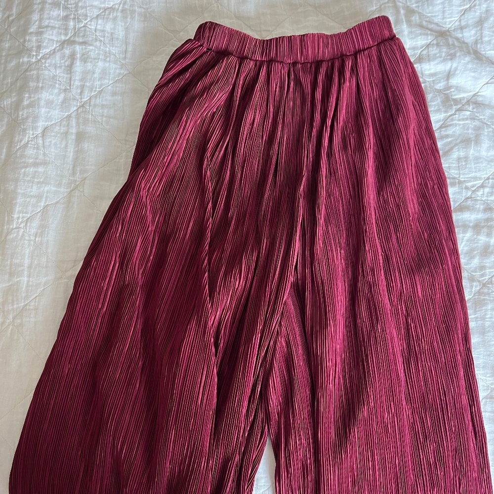 Ray Beams Dark Red Wide-Legged Pleat Pants Size S